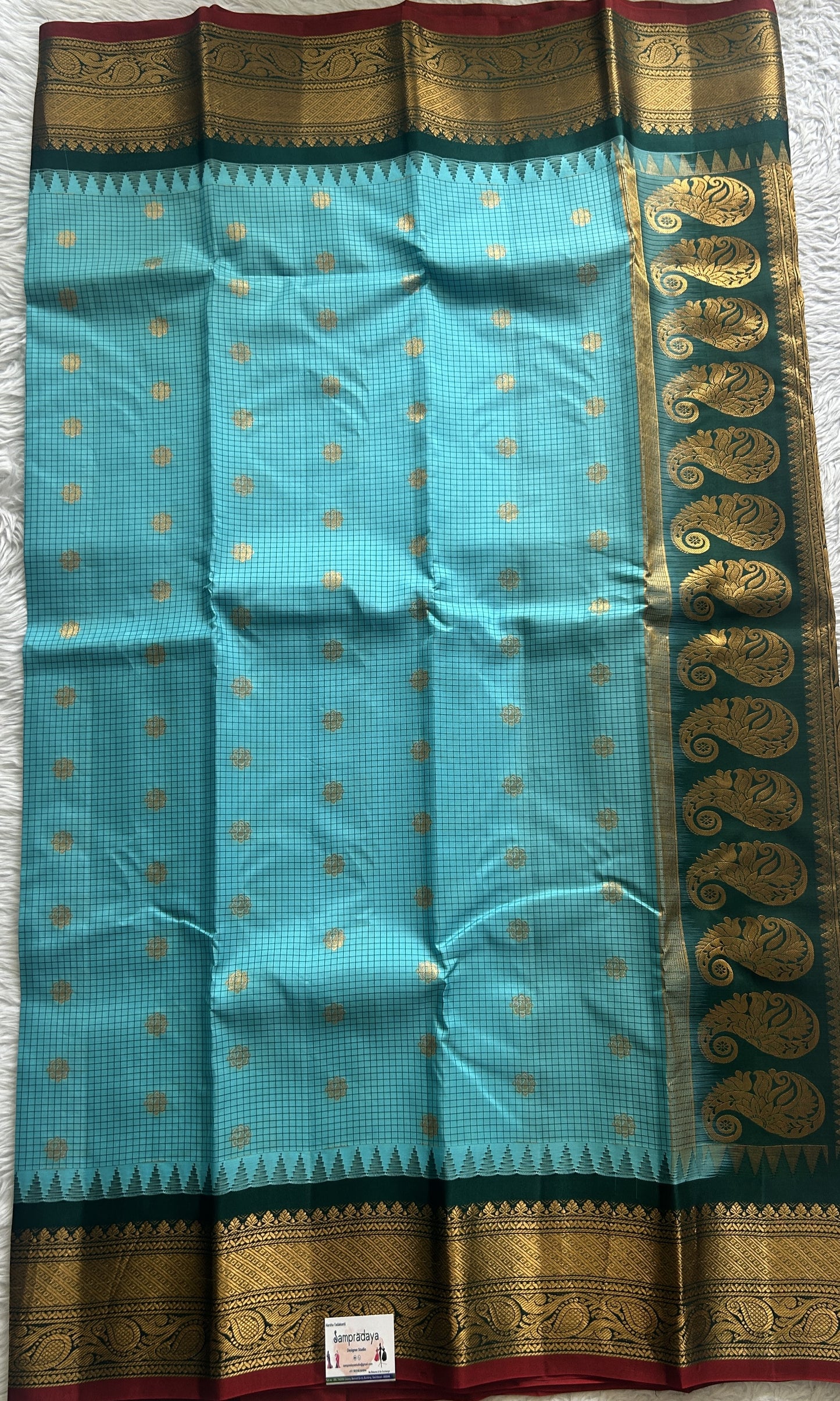 Gadwal Pattu Saree Sky Blue colored saree complemented with a Zari border - Sampradaya Designer Studio