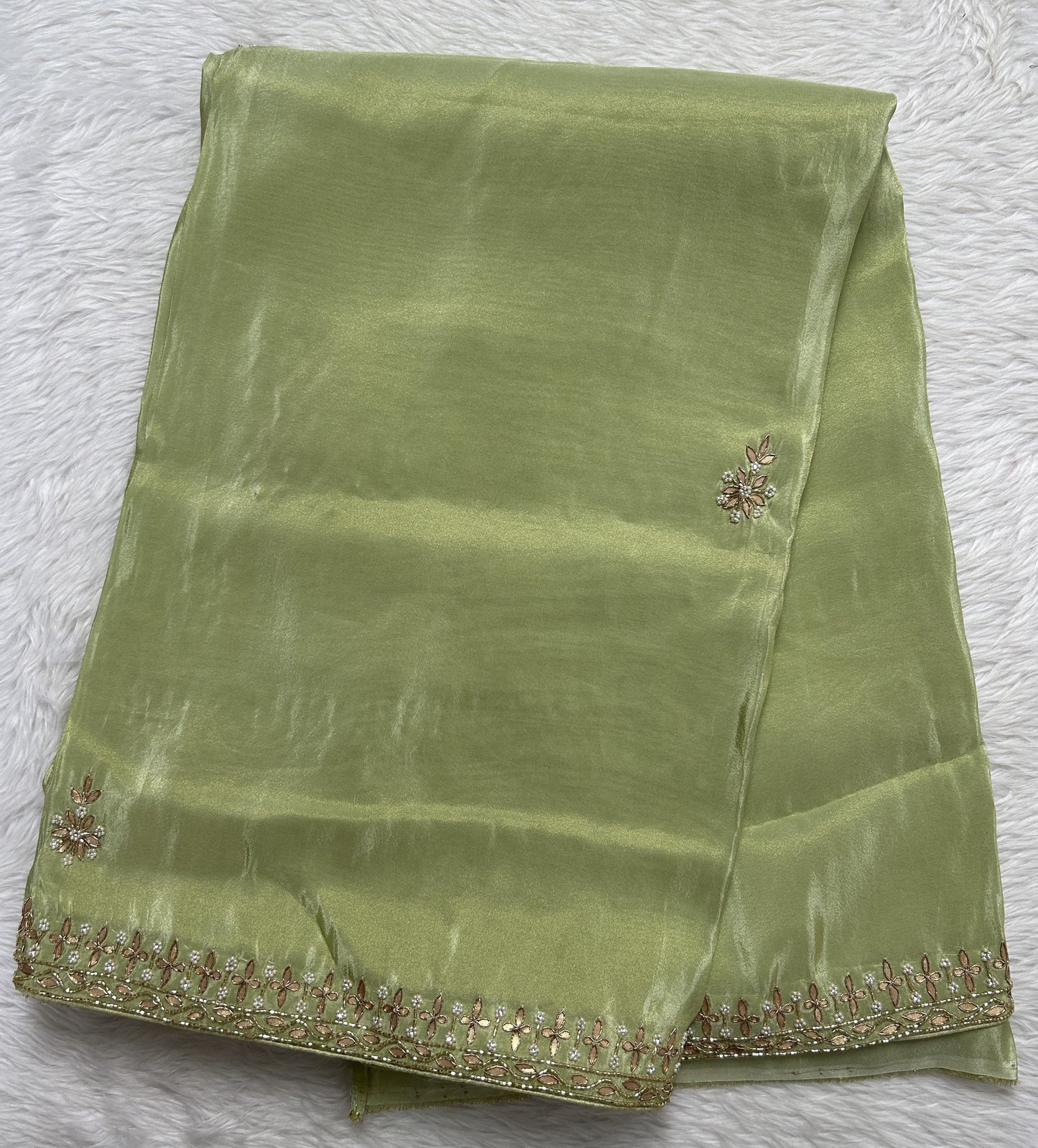 Tissue Georgette Designer Saree Green colored Saree complemented with a Handcrafted border. - Sampradaya Designer Studio