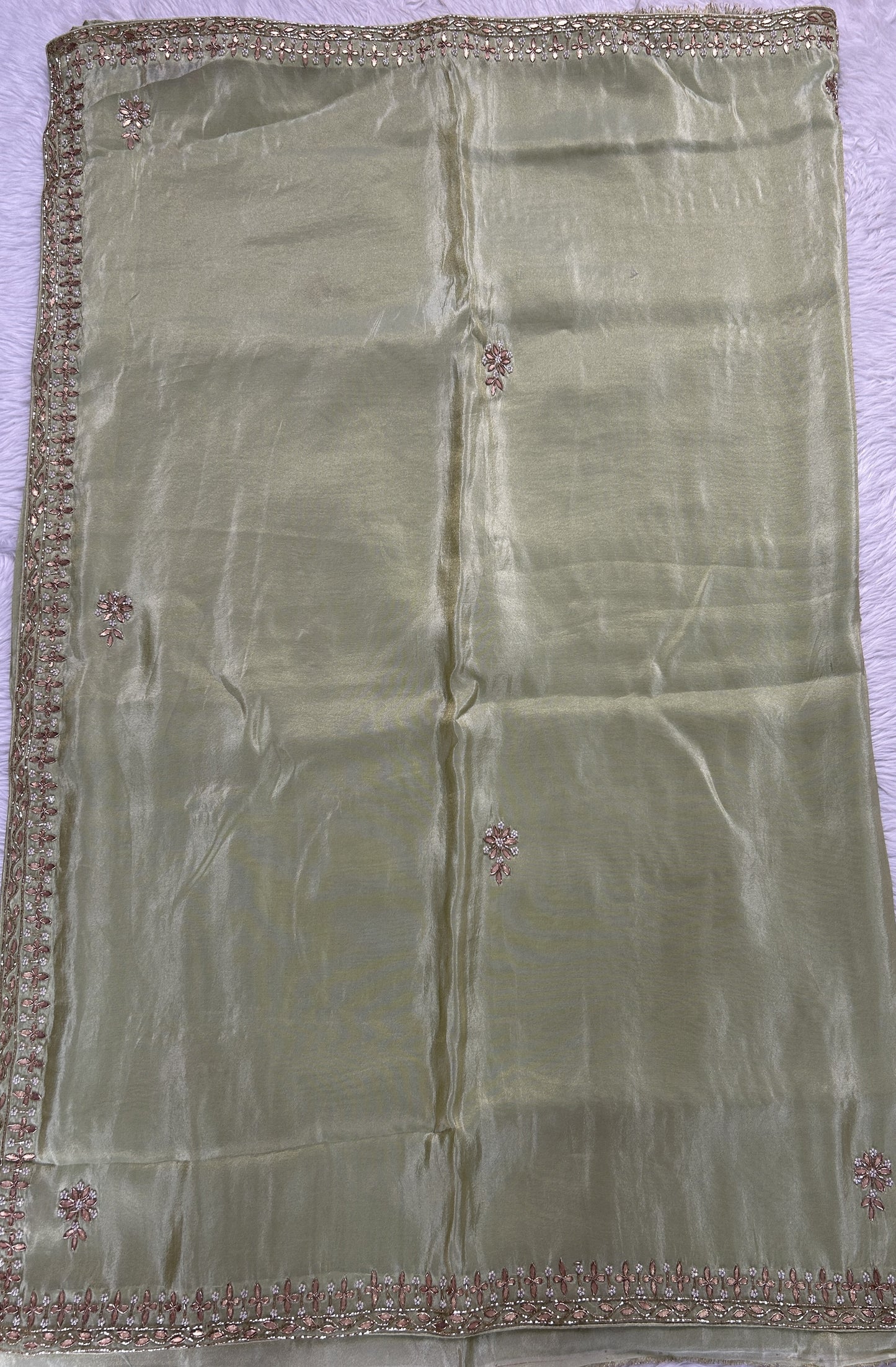 Tissue Georgette Designer Saree Green colored Saree complemented with a Handcrafted border. - Sampradaya Designer Studio