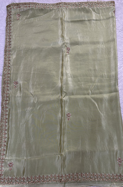 Tissue Georgette Designer Saree Green colored Saree complemented with a Handcrafted border. - Sampradaya Designer Studio