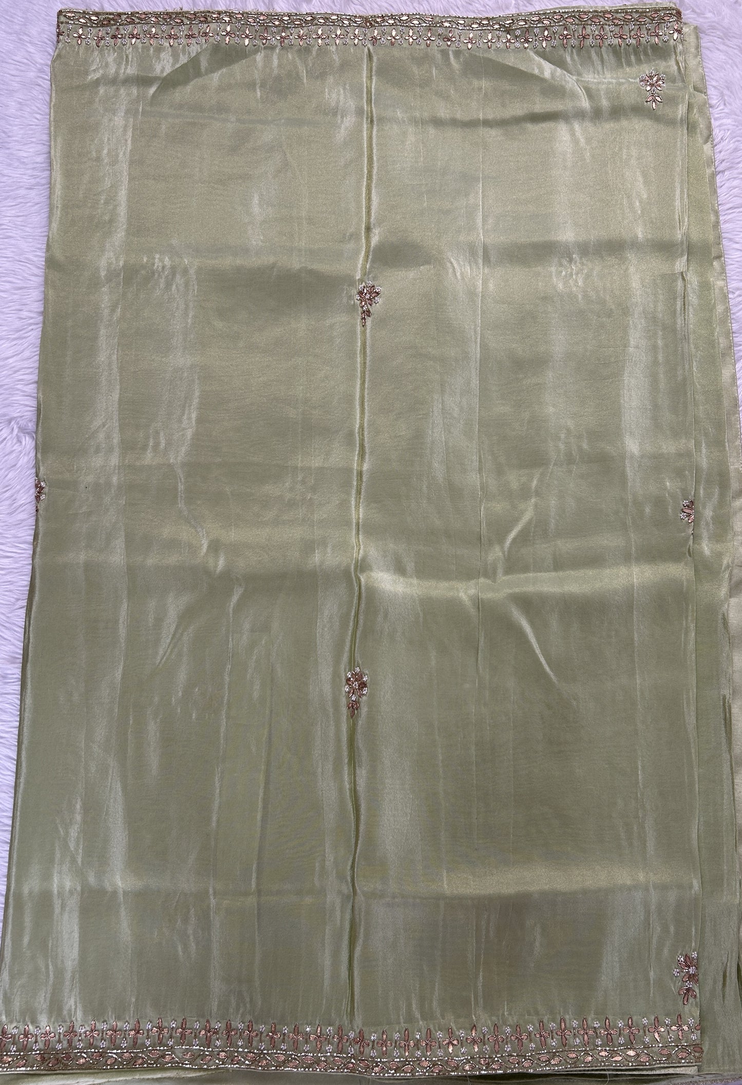 Tissue Georgette Designer Saree Green colored Saree complemented with a Handcrafted border. - Sampradaya Designer Studio