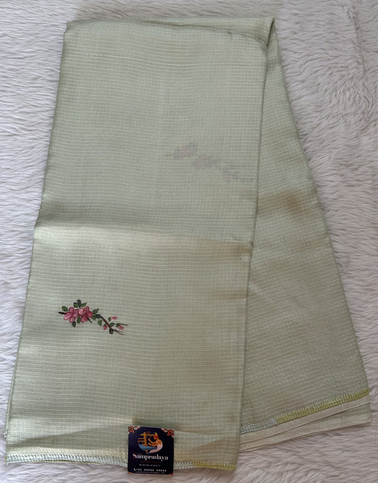 Silk kota Saree Light Green color complemented with a Borderless Saree. - Sampradaya Designer Studio