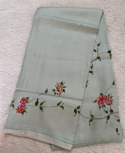 Silk kota Saree Sea Blue color complemented with a Borderless Saree. - Sampradaya Designer Studio