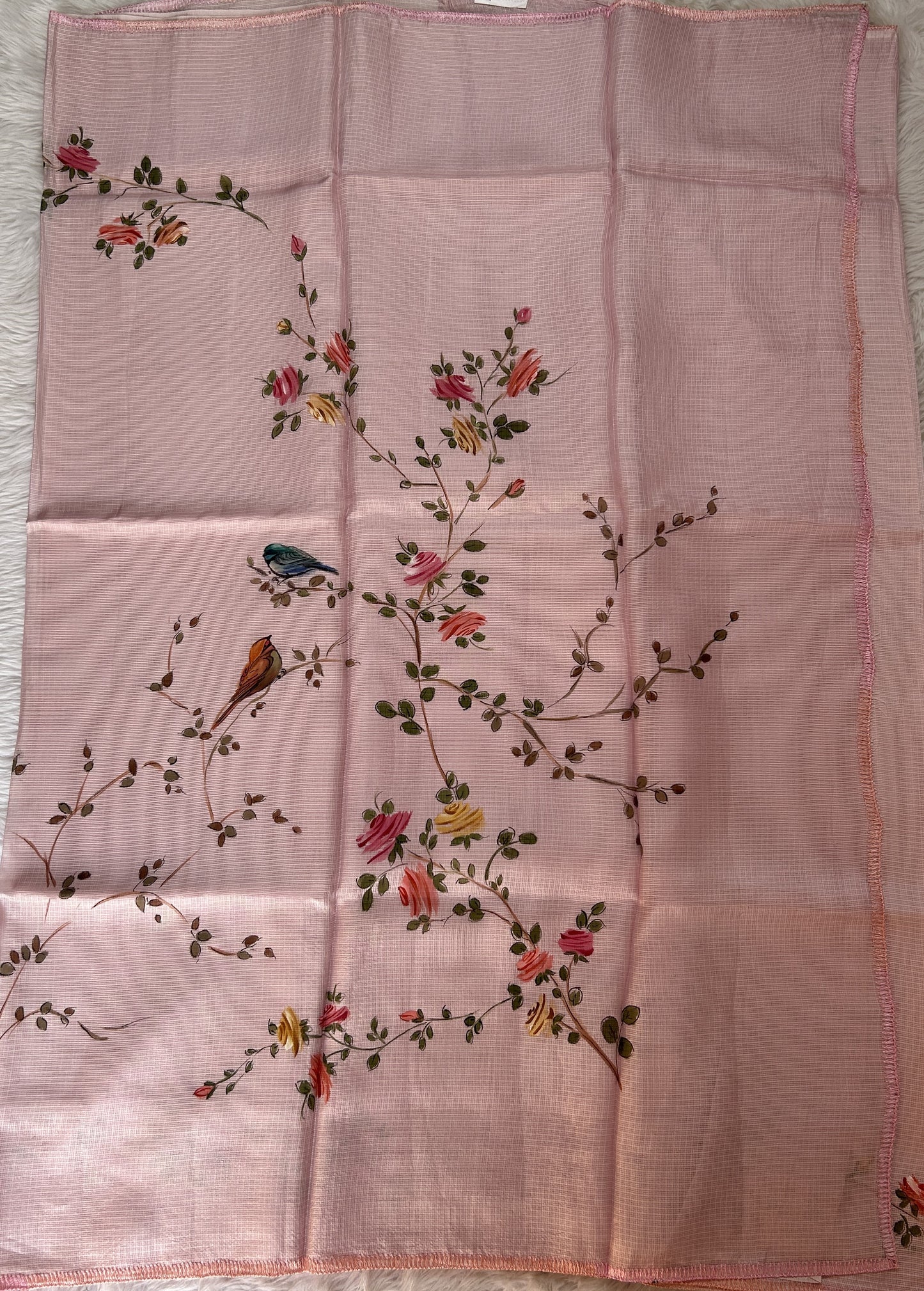 Silk kota Saree Light pink color complemented with a Borderless Saree. - Sampradaya Designer Studio