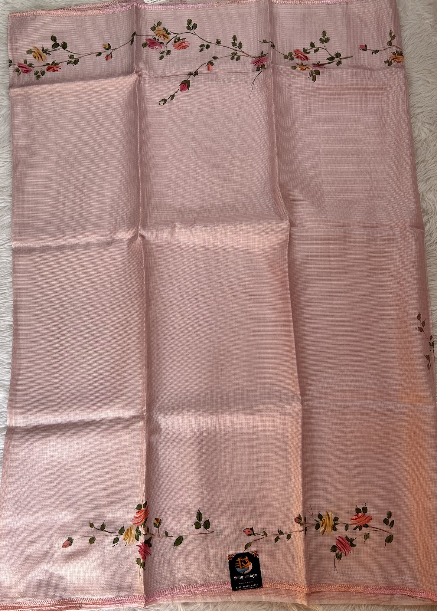 Silk kota Saree Light pink color complemented with a Borderless Saree. - Sampradaya Designer Studio