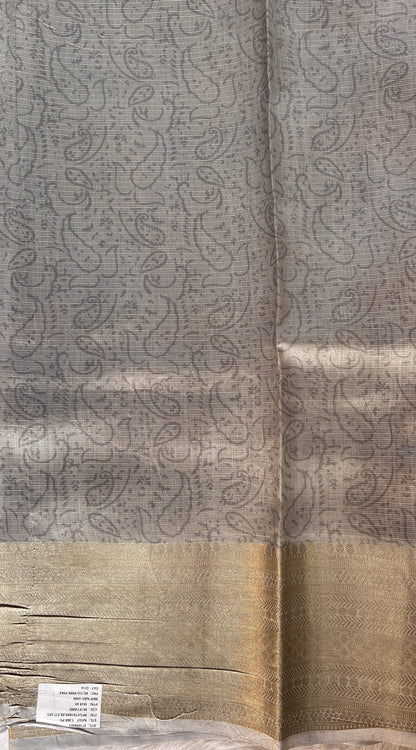 Silk kota Saree Light Brown color complemented with a Light Gray Color Zari Weaving Border. - Sampradaya Designer Studio