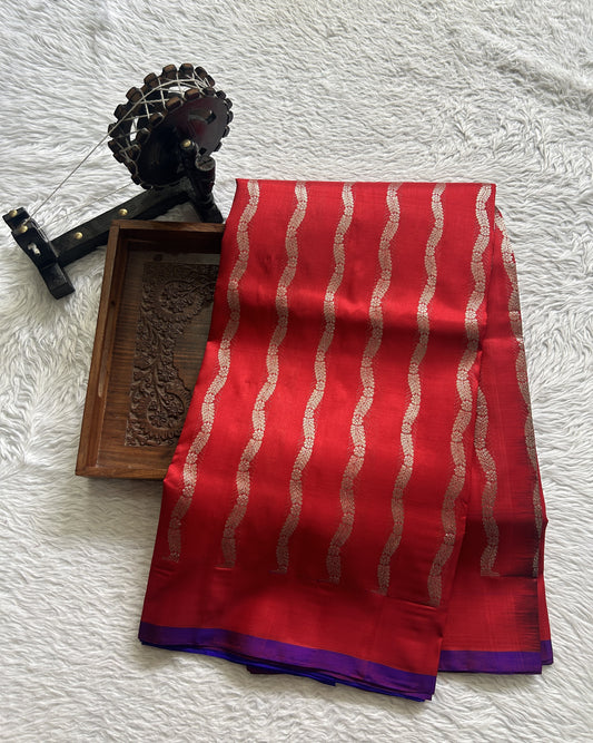 Venkatagiri Pattu Saree Red Colored Complemented With a No Border.