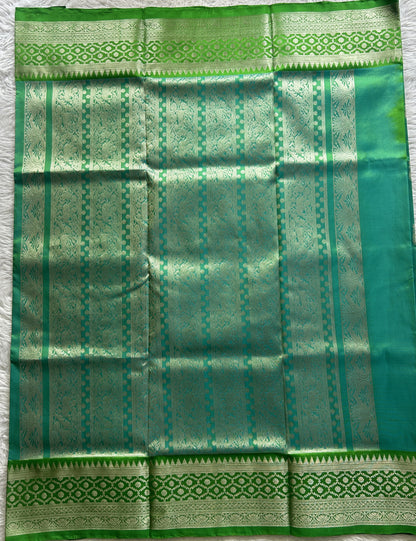 Venkatagiri Pattu Saree Rama Green Colored Complemented With a Zari Border.