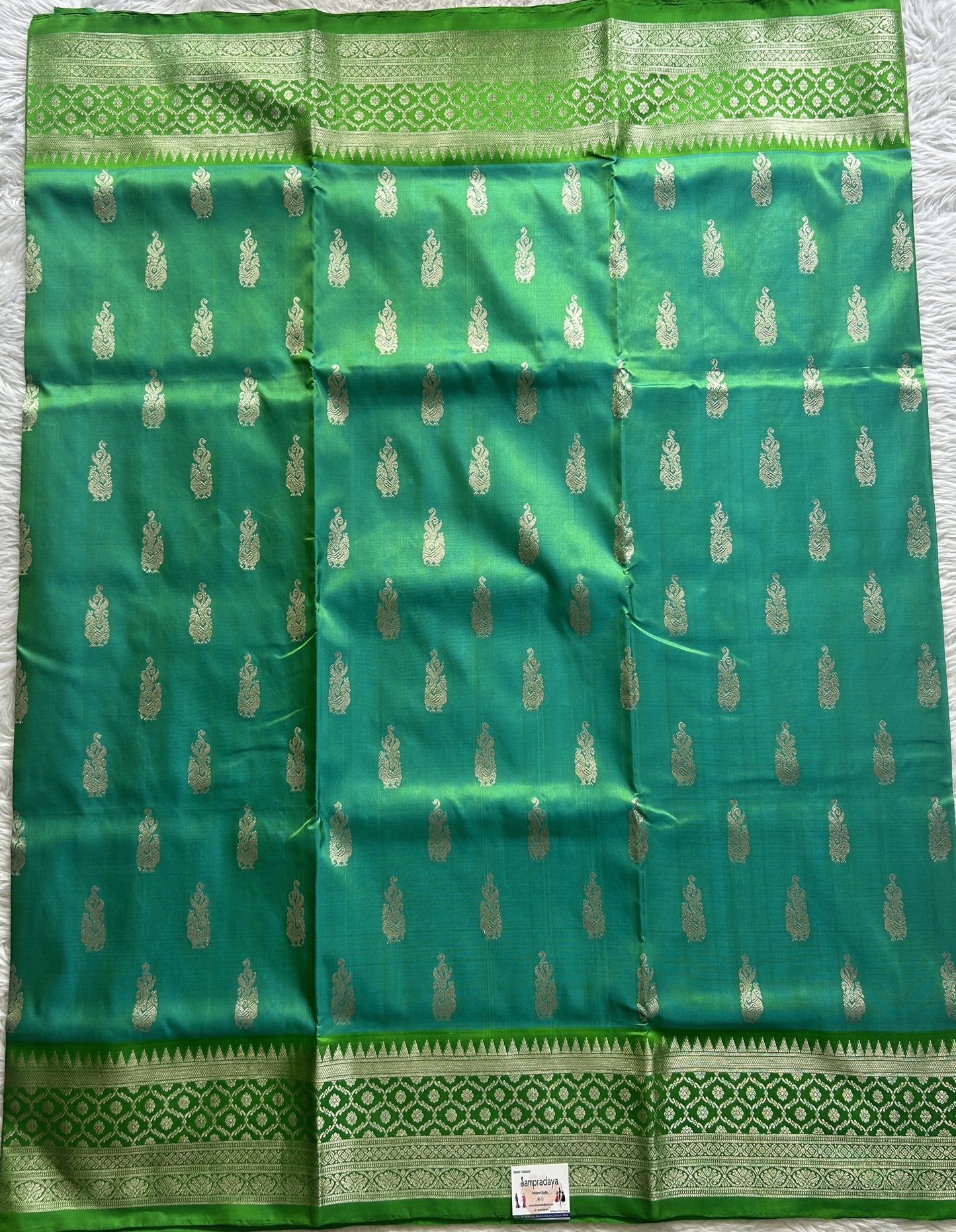 Venkatagiri Pattu Saree Rama Green Colored Complemented With a Zari Border.