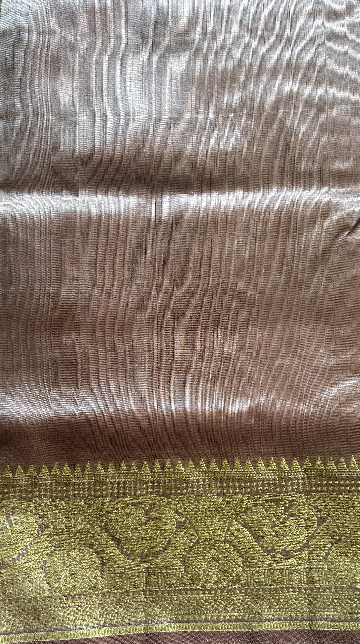 Venkatagiri Pattu Saree Beige Colored Complemented With a Zari Border.