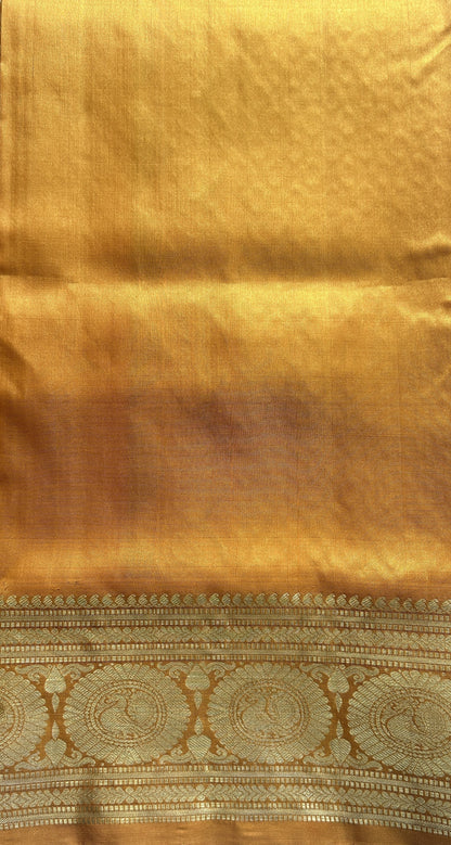 Venkatagiri Pattu Saree Violet Colored Complemented With a Light Apricot Color Zari Border.