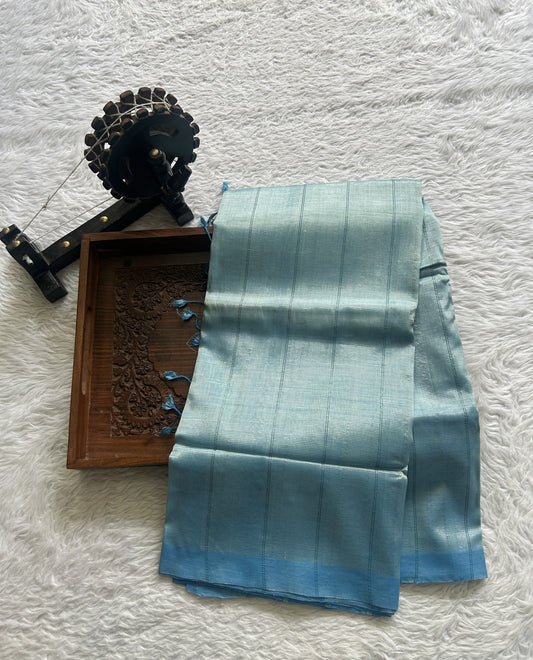 Mangalagiri Plain Pattu Saree Sky Blue colored complemented with a No Border.