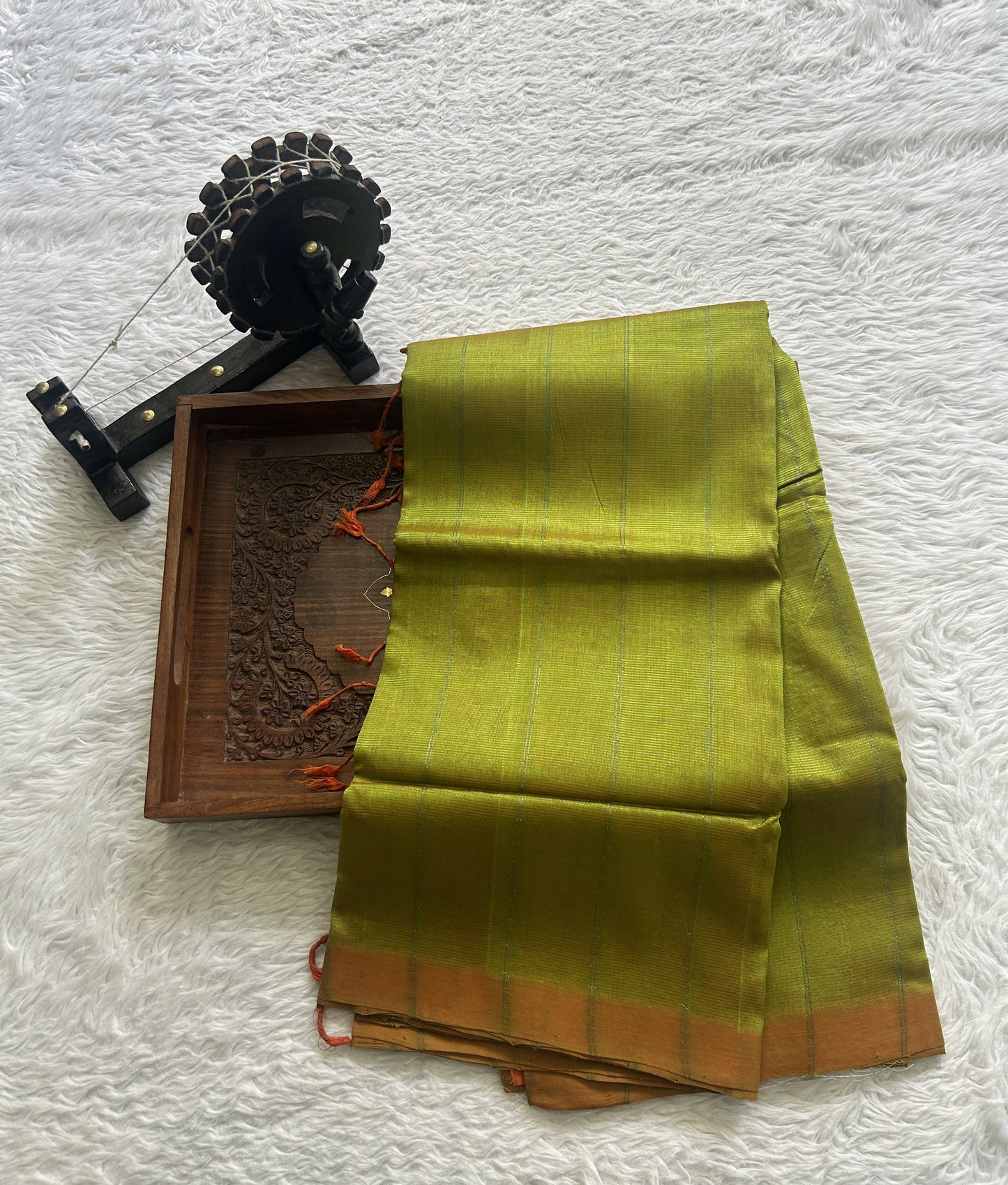 Mangalagiri Plain Pattu Saree Light Green colored complemented with a No Border.