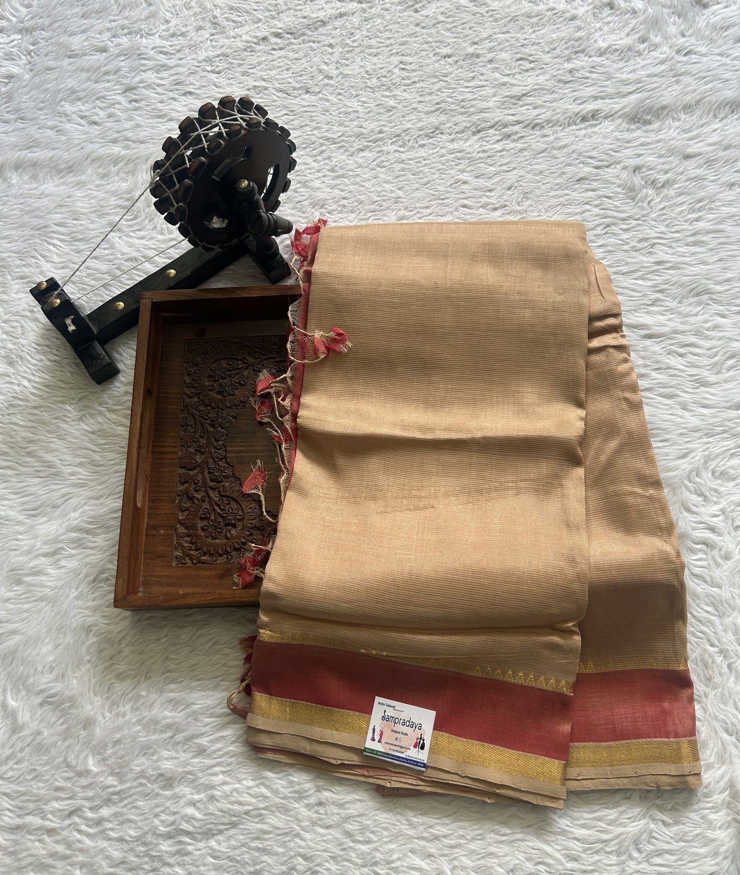 Mangalagiri Plain Pattu Saree Light Brown colored complemented with a Zari Border. - Sampradaya Designer Studio