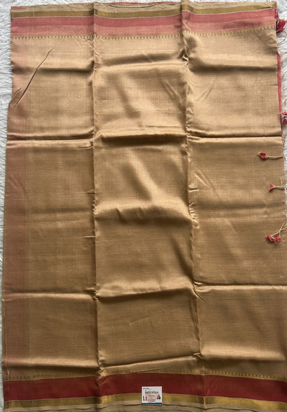 Mangalagiri Plain Pattu Saree Light Brown colored complemented with a Zari Border.