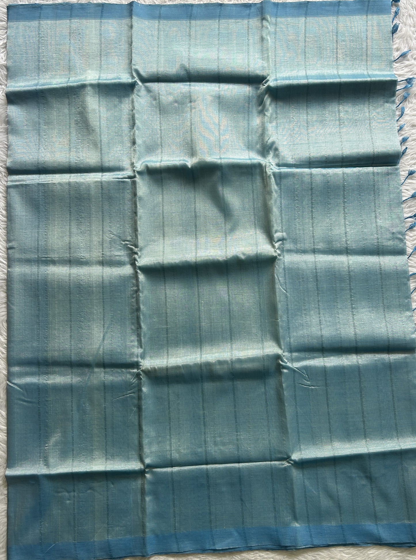 Mangalagiri Plain Pattu Saree Sky Blue colored complemented with a No Border.