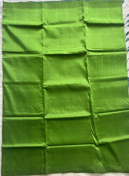 Mangalagiri Plain Pattu Saree Parrot Green colored complemented with a No Border.