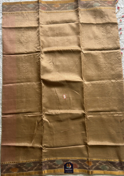 Mangalagiri Plain Pattu Saree Beige colored complemented with a Ikkat Border.