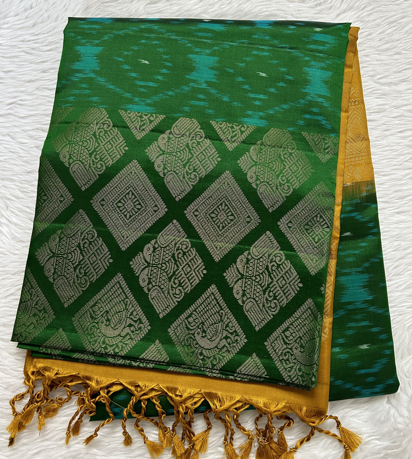 Kanjivaram Festive Soft Silk Saree Green colored Saree complemented with a borderless Saree. - Sampradaya Designer Studio