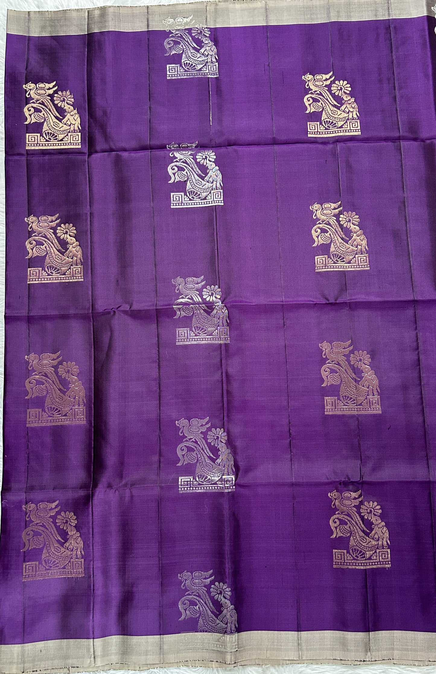 Kanjivaram Festive Soft Silk Saree Purple colored complemented with a Cream Colored Plain border. - Sampradaya Designer Studio