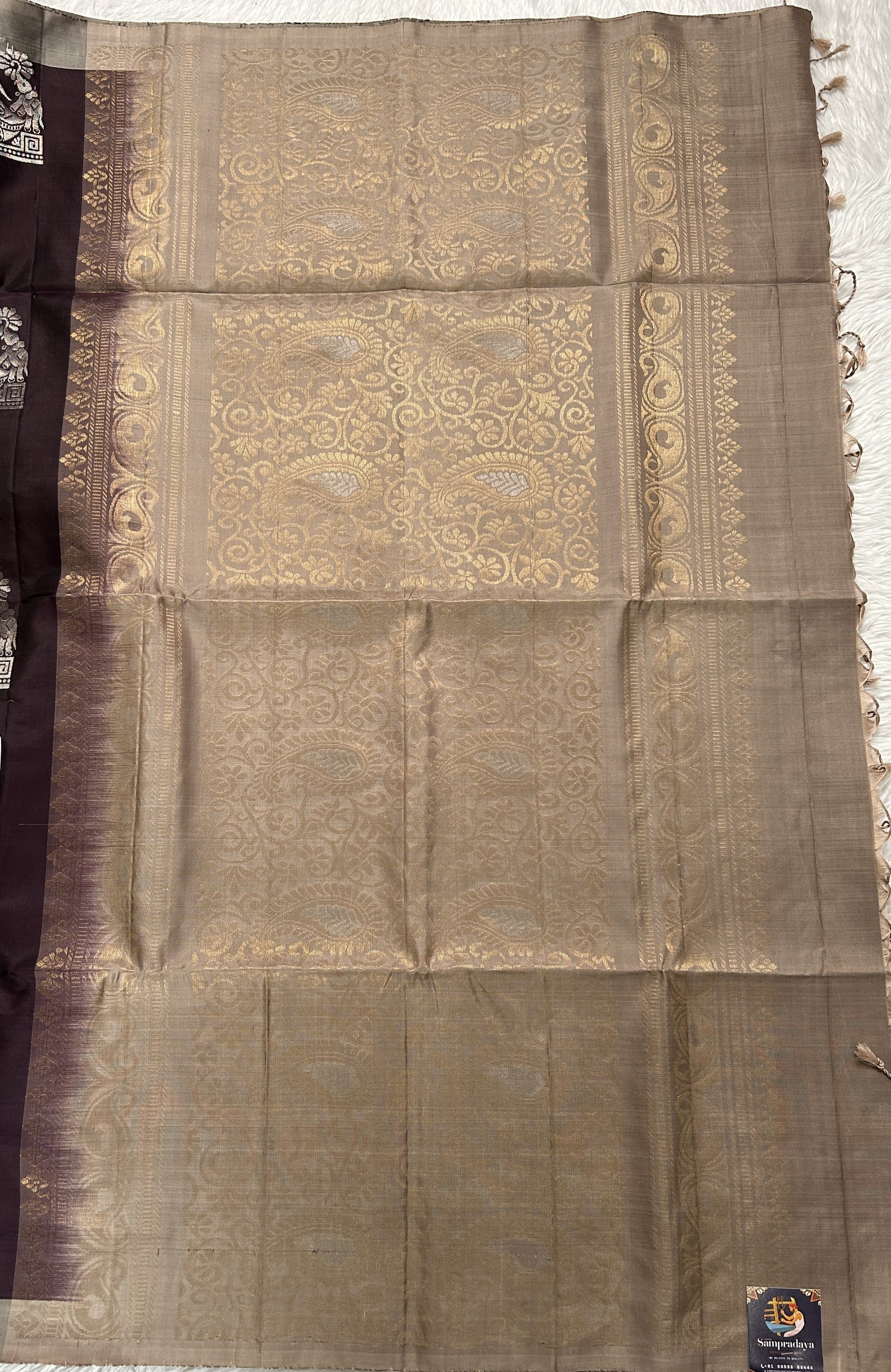 Kanjivaram Festive Soft Silk Saree Brown colored complemented with a Cream Colored Plain border. - Sampradaya Designer Studio