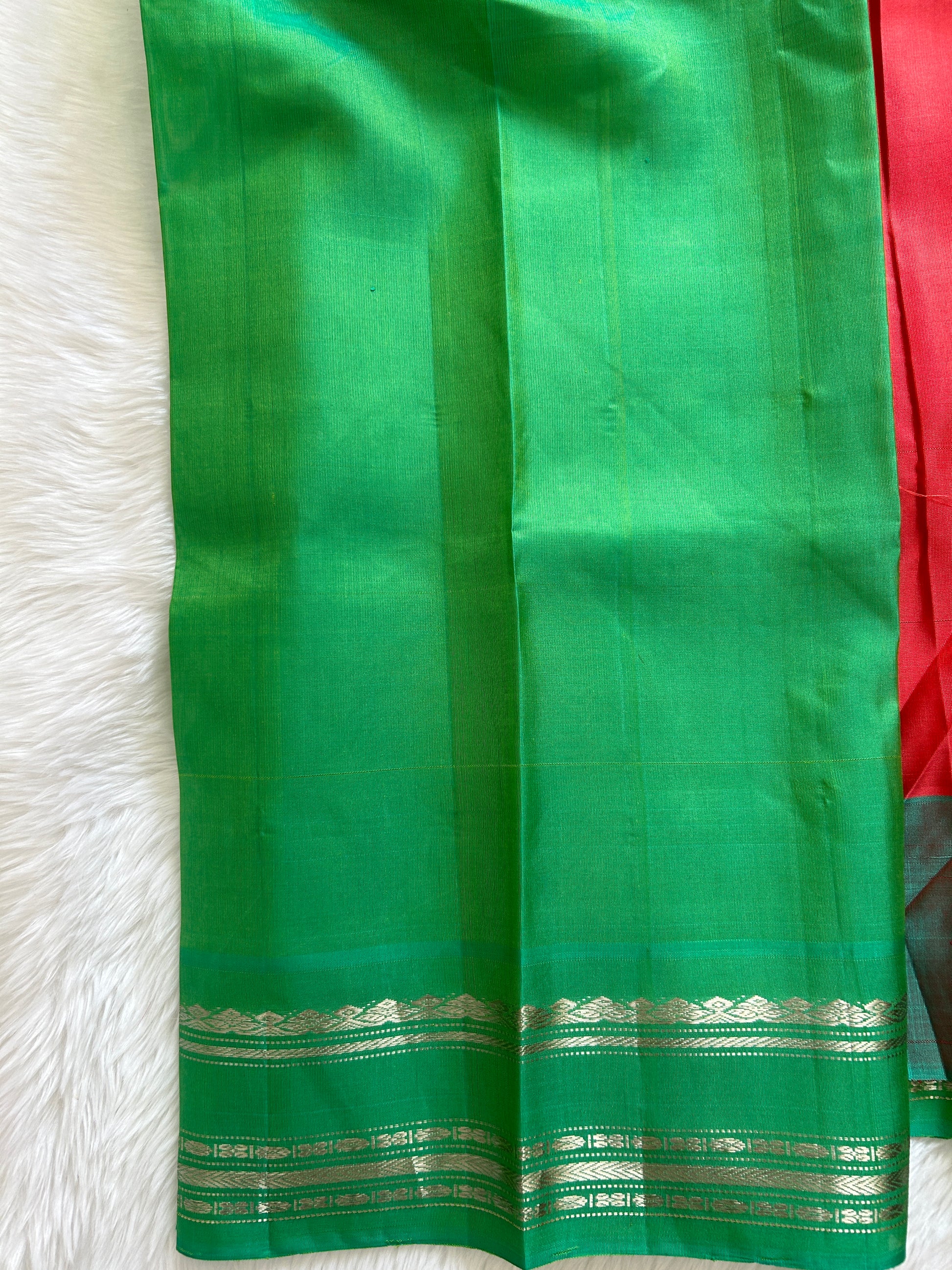 Gadwal Pattu Saree Orange Colored Saree Complemented With a Sea Green Gap Border - Sampradaya Designer Studio