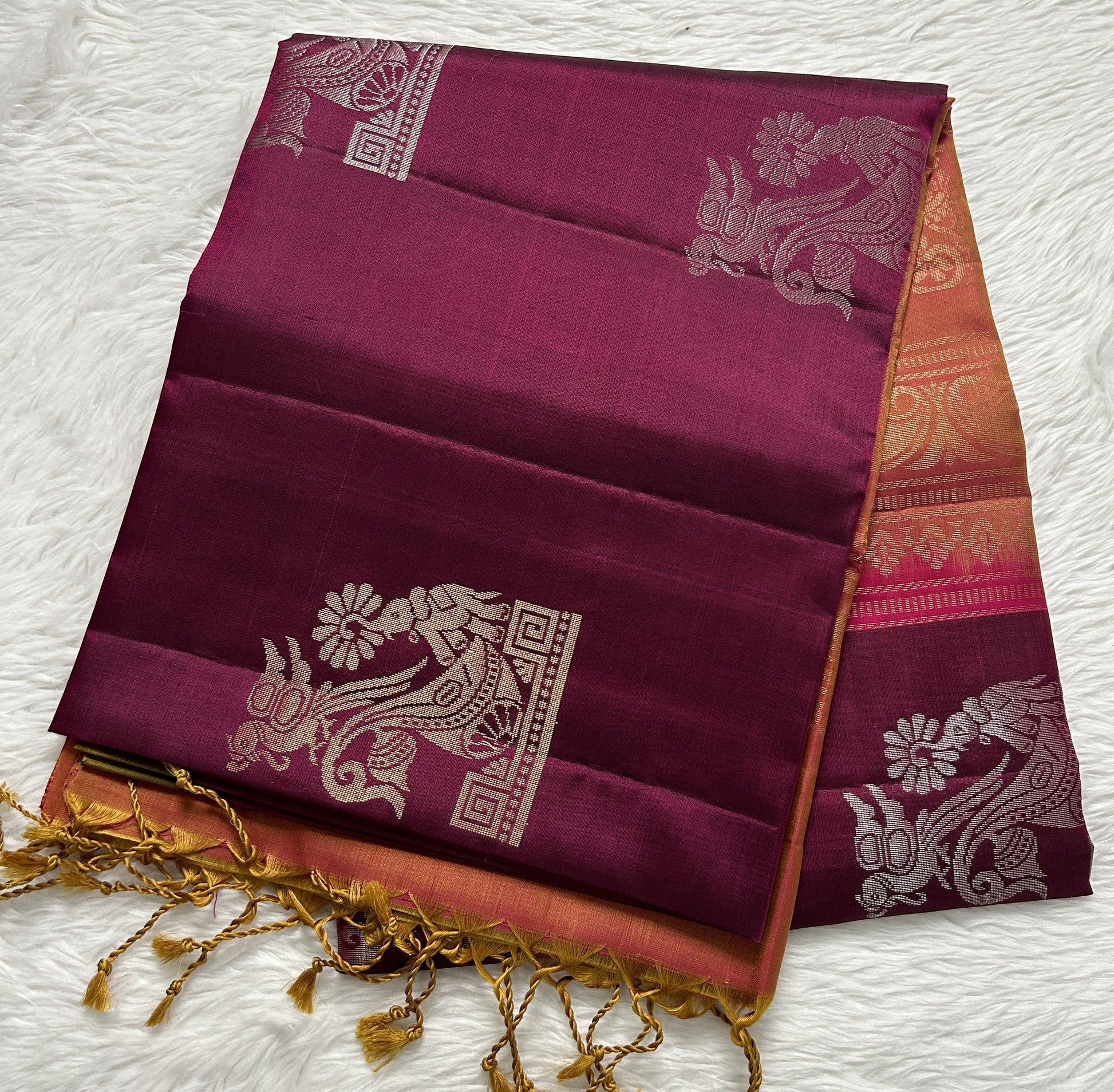 Kanjivaram Festive Soft Silk Saree Purple colored complemented with a Gold Plain border. - Sampradaya Designer Studio