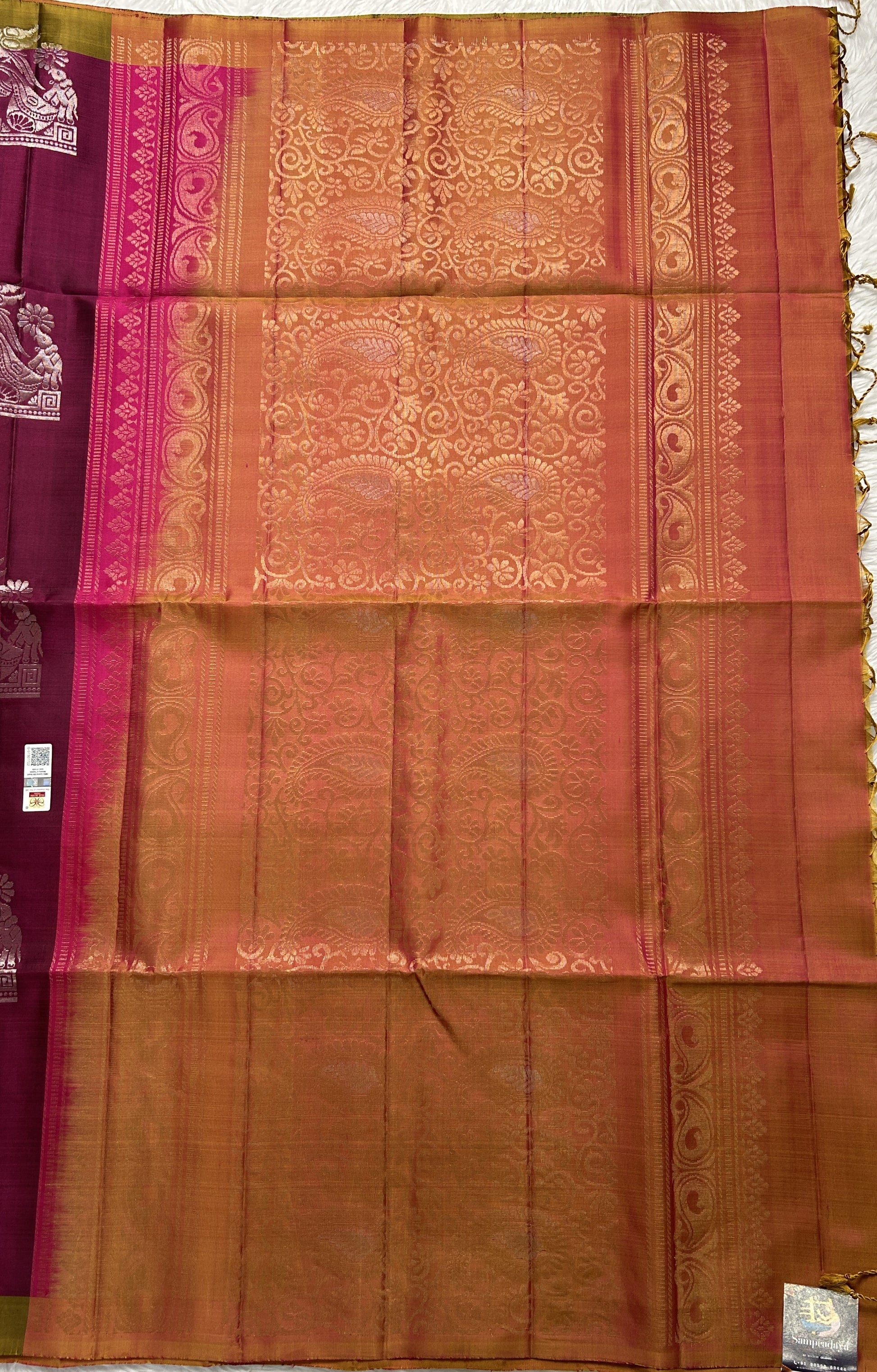 Kanjivaram Festive Soft Silk Saree Purple colored complemented with a Gold Plain border. - Sampradaya Designer Studio