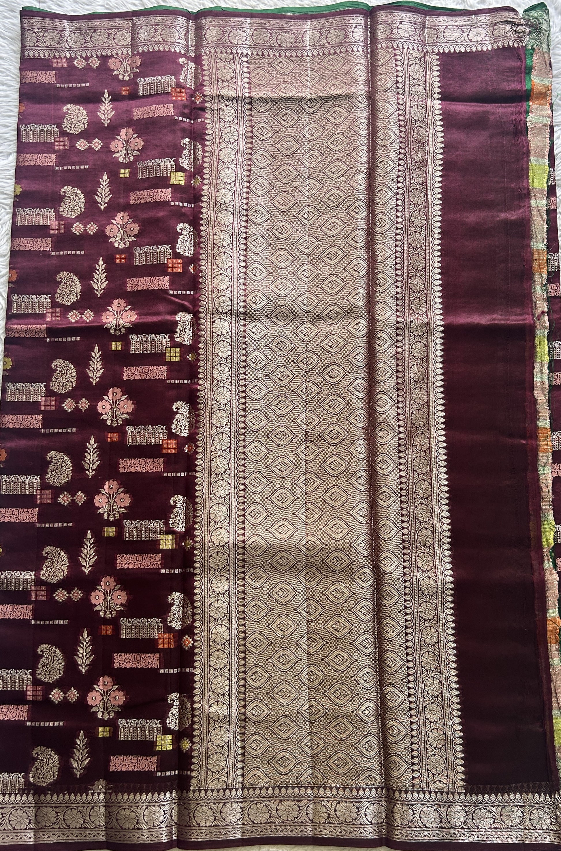 Dupion Silk Saree Burgundy Colored Complemented with a Zari Border. - Sampradaya Designer Studio