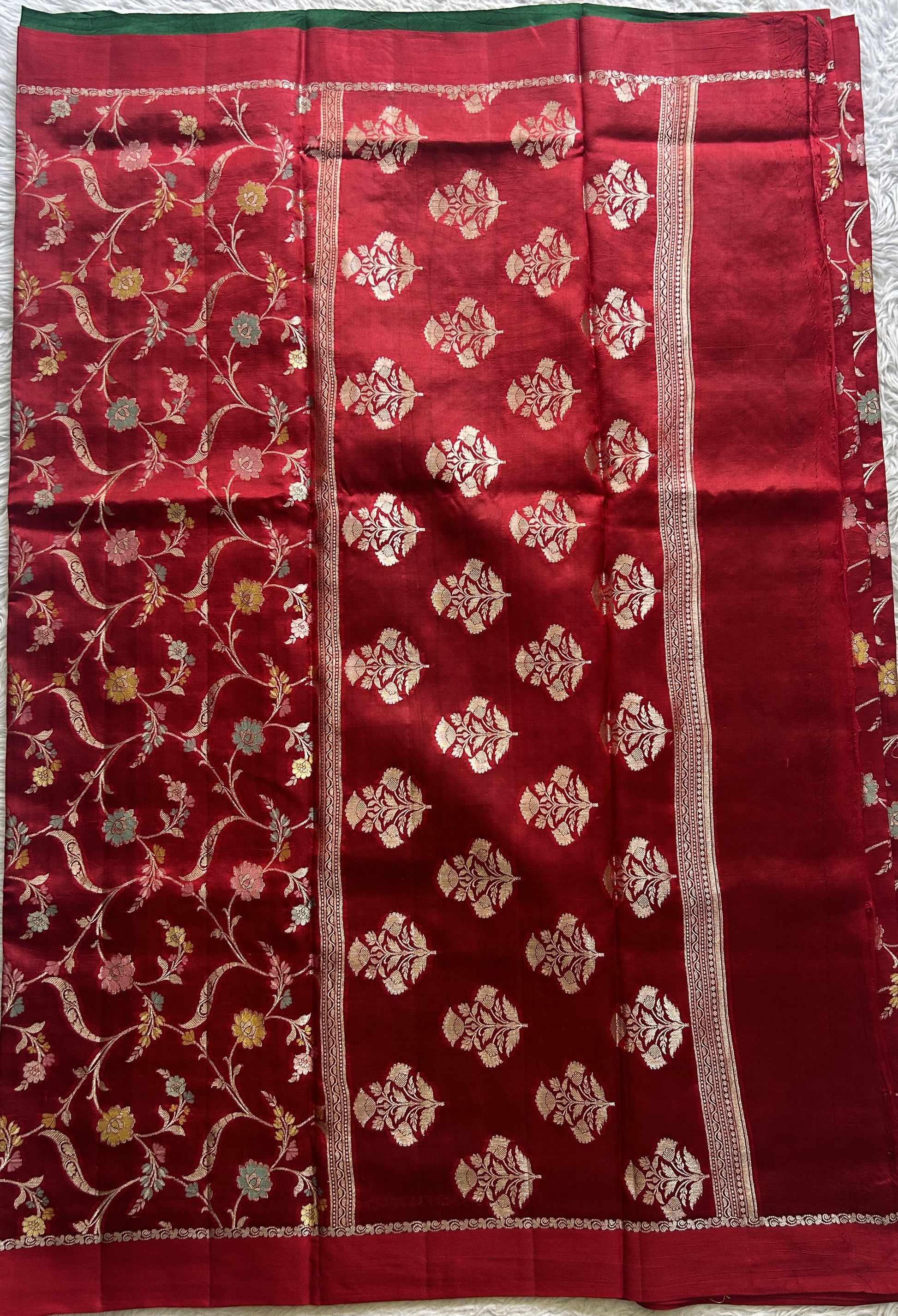 Dupion Silk Saree Red Colored Complemented with a Zari Border. - Sampradaya Designer Studio