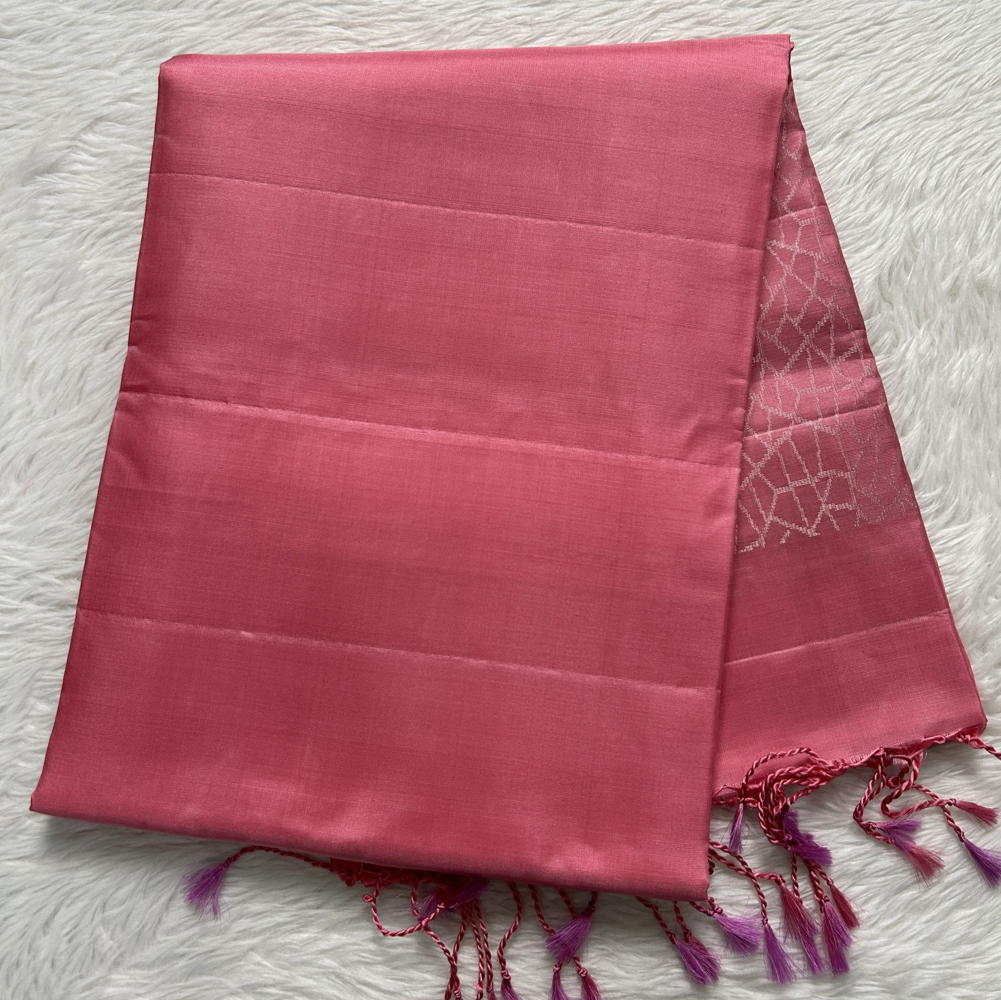 Kanjivaram Festive Soft Silk Saree Baby Pink colored complemented with a borderless Saree. - Sampradaya Designer Studio