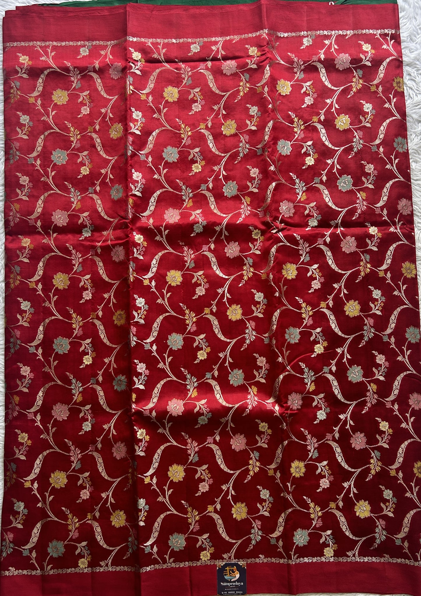 Dupion Silk Saree Red Colored Complemented with a Zari Border. - Sampradaya Designer Studio