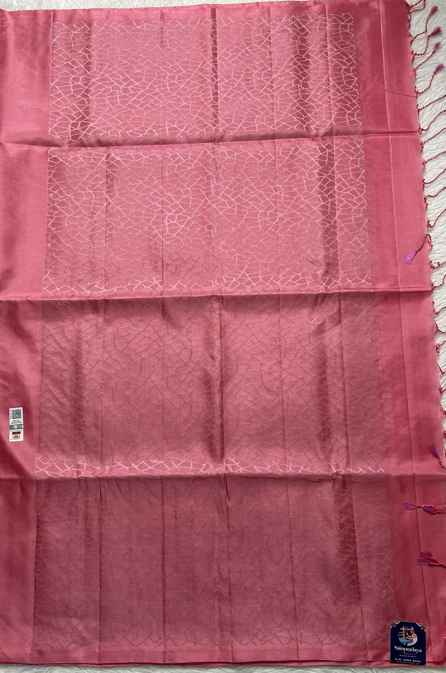 Kanjivaram Festive Soft Silk Saree Baby Pink colored complemented with a borderless Saree. - Sampradaya Designer Studio