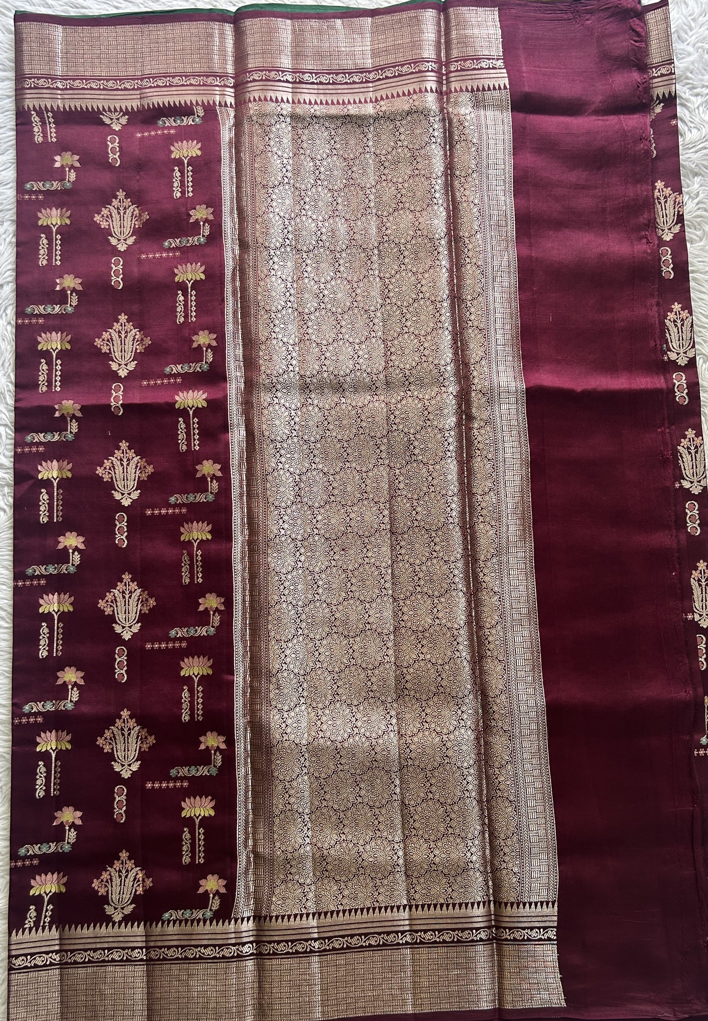 Dupion Silk Saree Wine Colored Complemented with a Zari Border. - Sampradaya Designer Studio