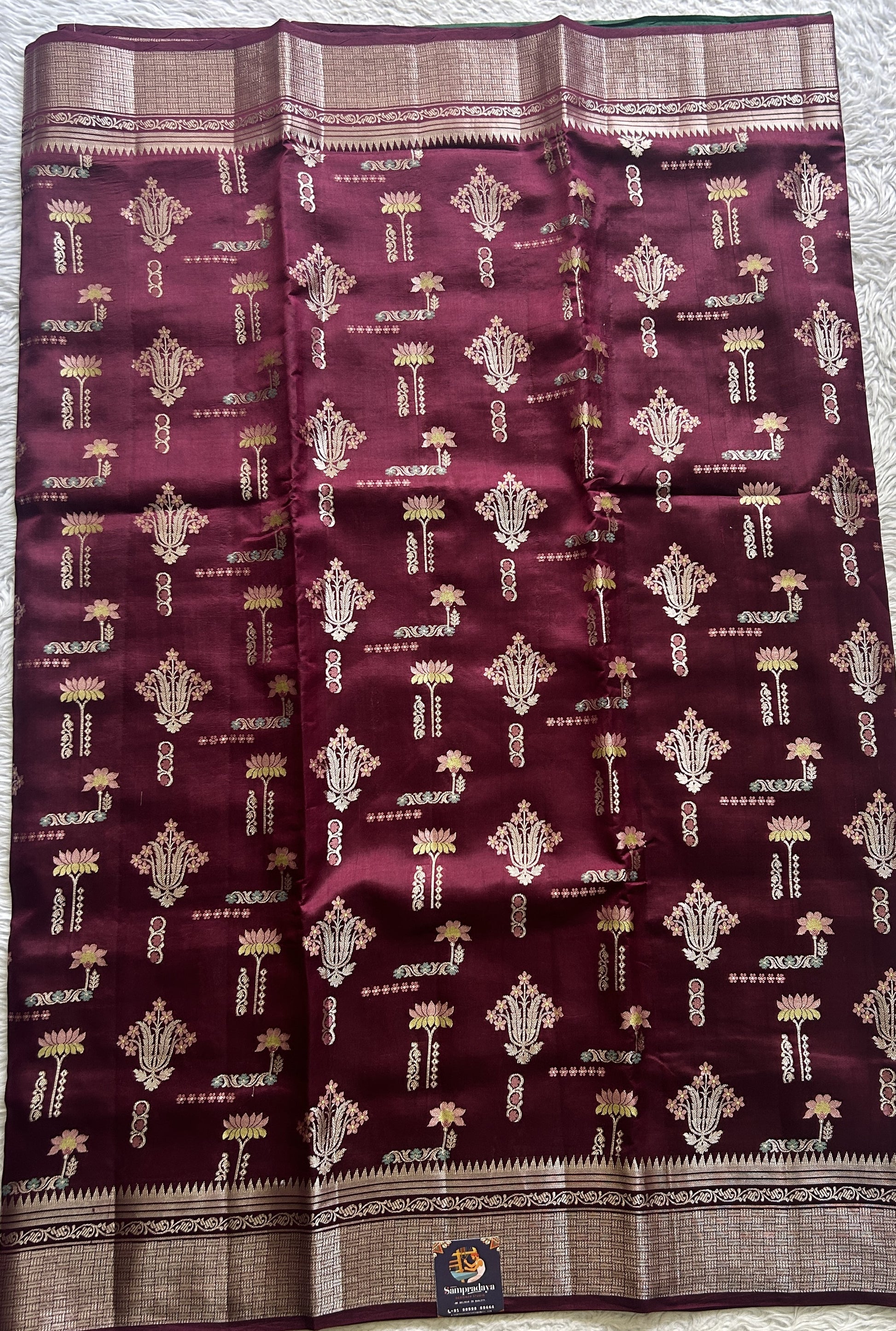 Dupion Silk Saree Wine Colored Complemented with a Zari Border. - Sampradaya Designer Studio