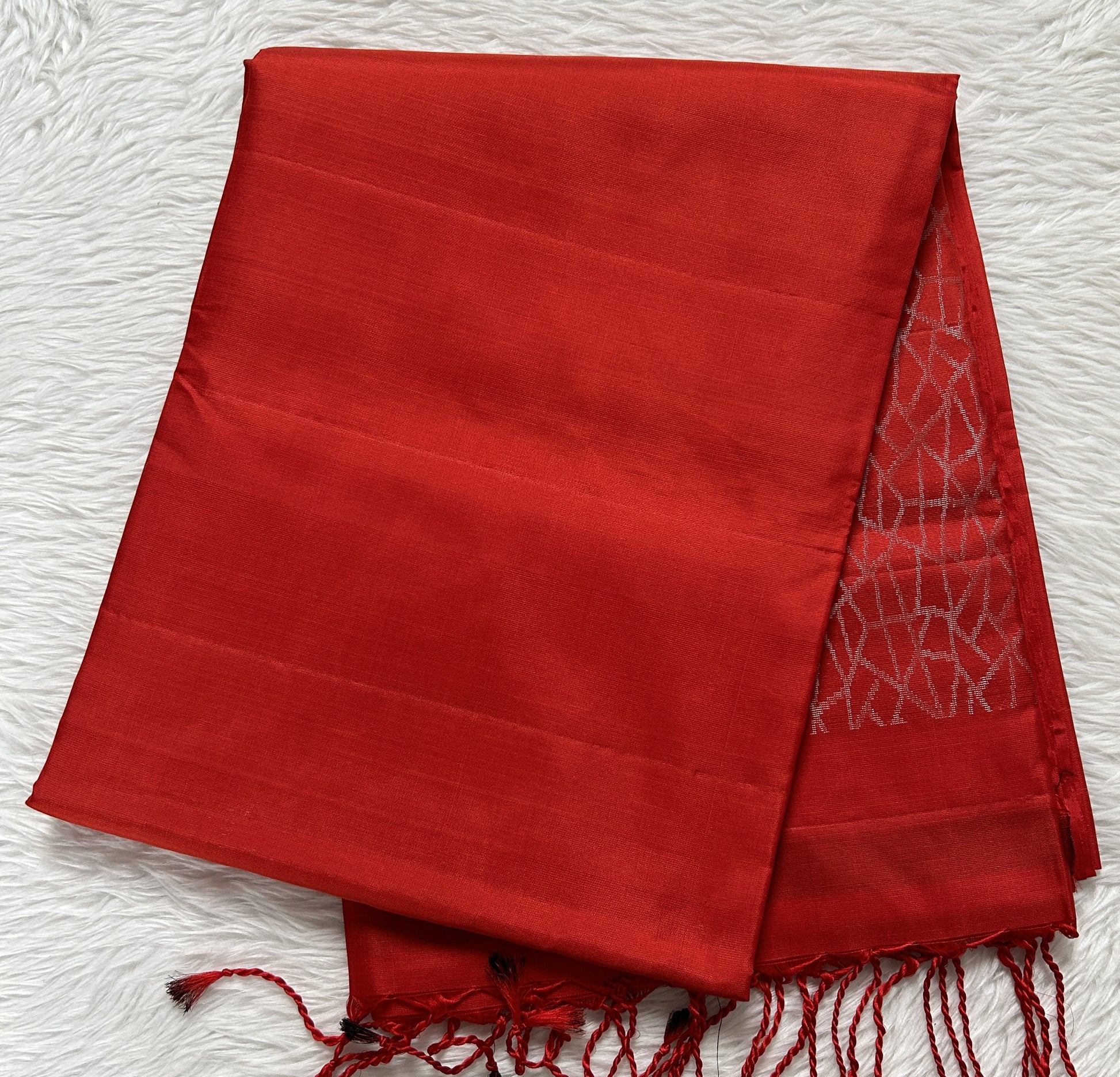 Kanjivaram Festive Soft Silk Saree Red colored complemented with a borderless Saree. - Sampradaya Designer Studio