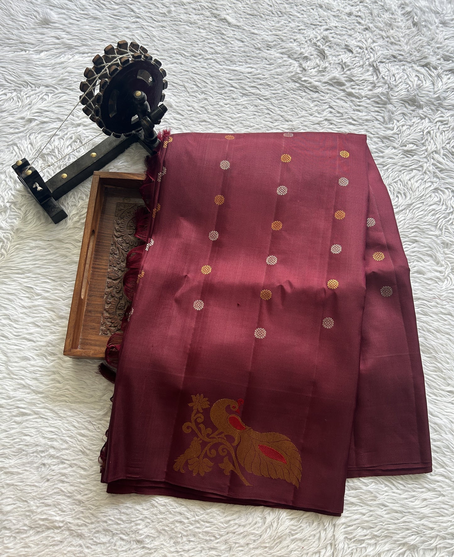 Gadwal Silk Saree Brown Colored Complemented With a Minakari Border - Sampradaya Designer Studio