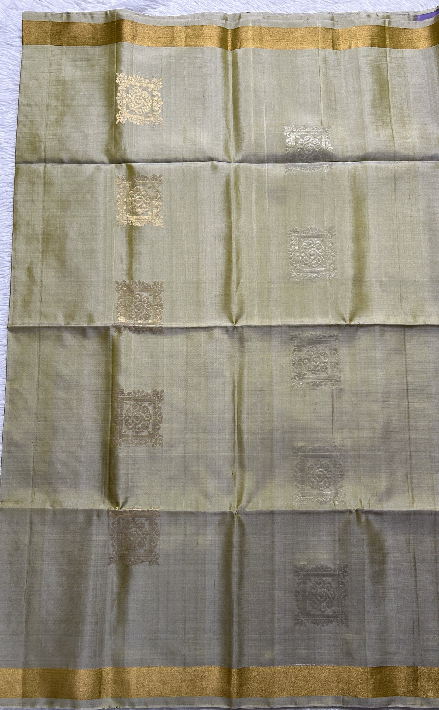 Kanjivaram Festive Soft Silk Saree Light Green colored complemented with a Gold Zari border. - Sampradaya Designer Studio