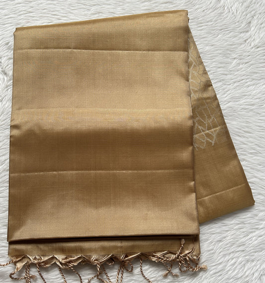 Kanjivaram Festive Soft Silk Saree Beige colored complemented with a borderless Saree. - Sampradaya Designer Studio