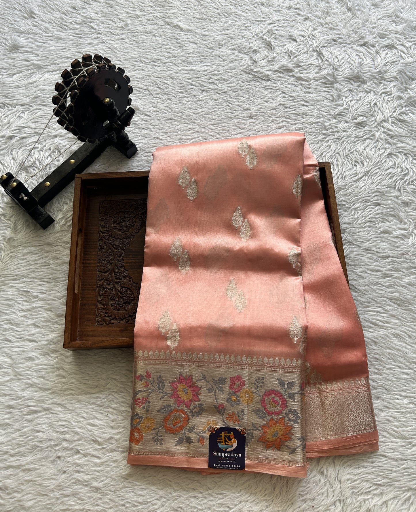 Dupion Silk Saree Light Pink Colored Complemented with a Zari Border. - Sampradaya Designer Studio