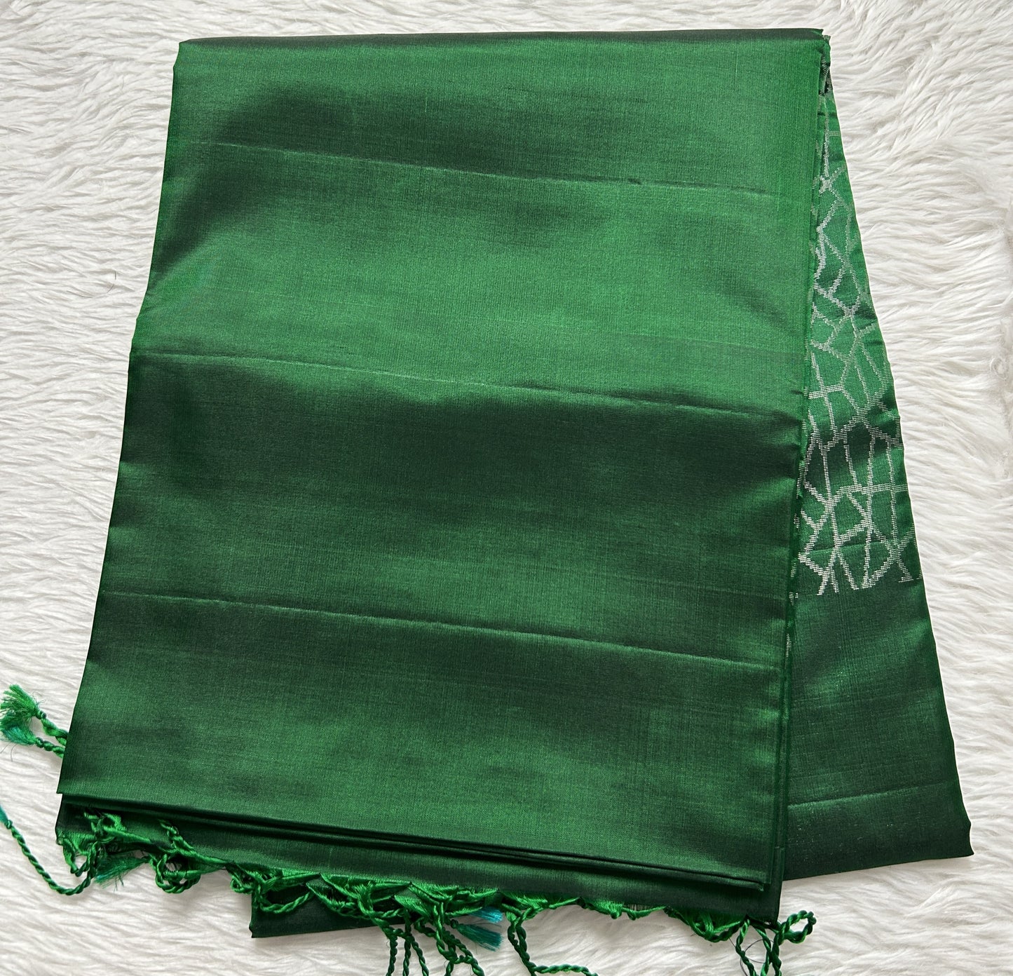 Kanjivaram Festive Soft Silk Saree Bottle Green colored complemented with a borderless Saree. - Sampradaya Designer Studio