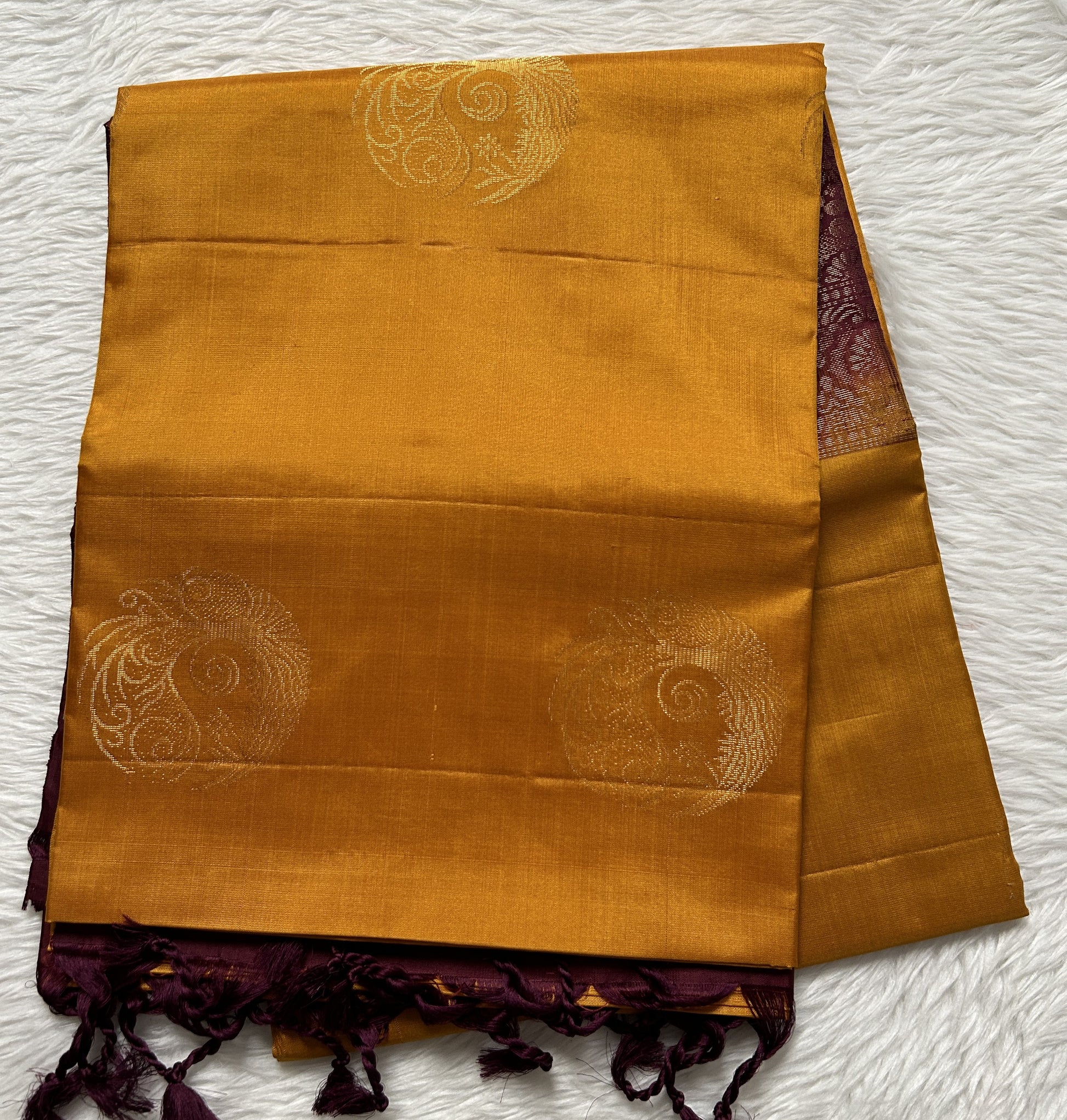 Kanjivaram Festive Soft Silk Saree Mustard Yellow colored complemented with a borderless Saree. - Sampradaya Designer Studio