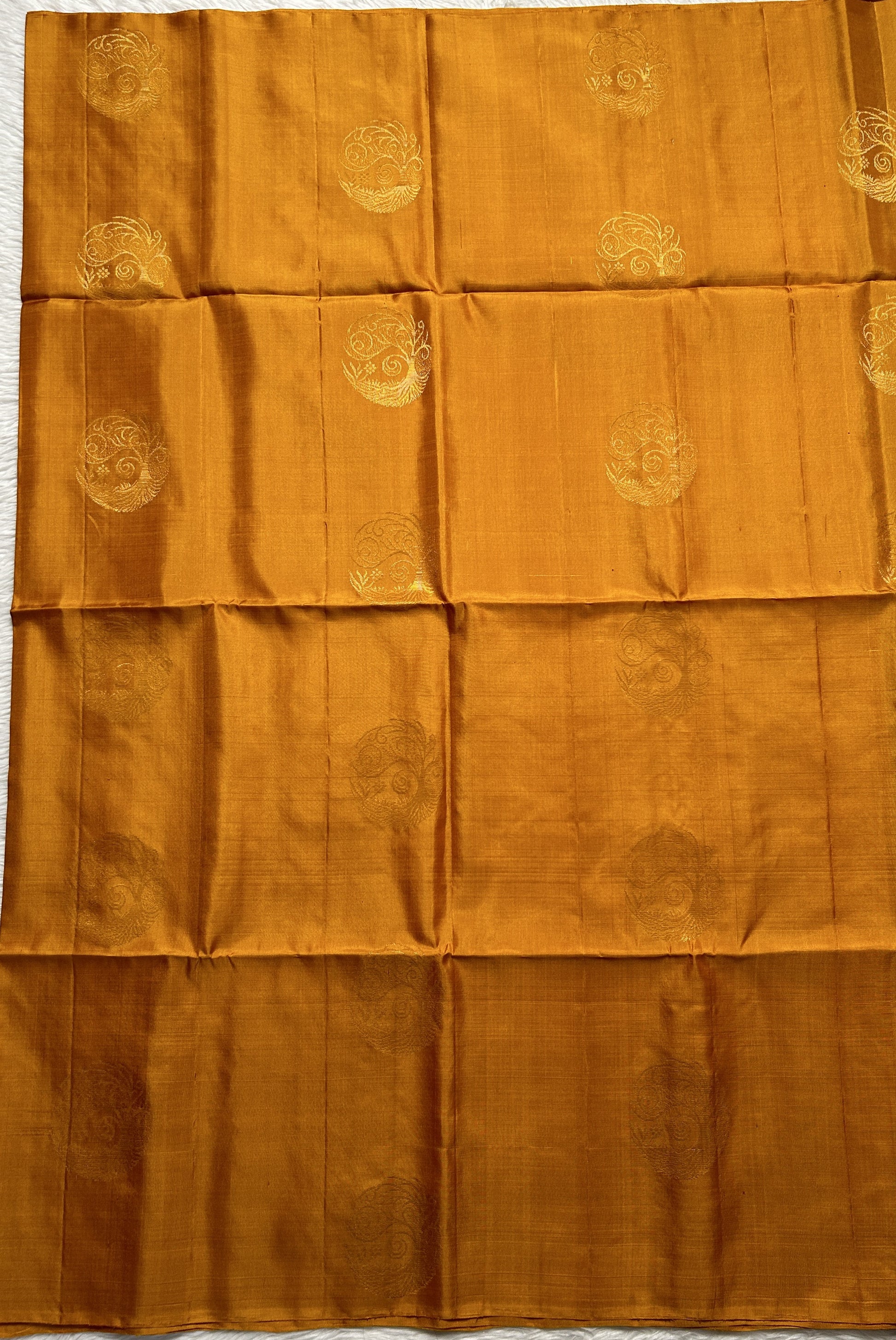 Kanjivaram Festive Soft Silk Saree Mustard Yellow colored complemented with a borderless Saree. - Sampradaya Designer Studio