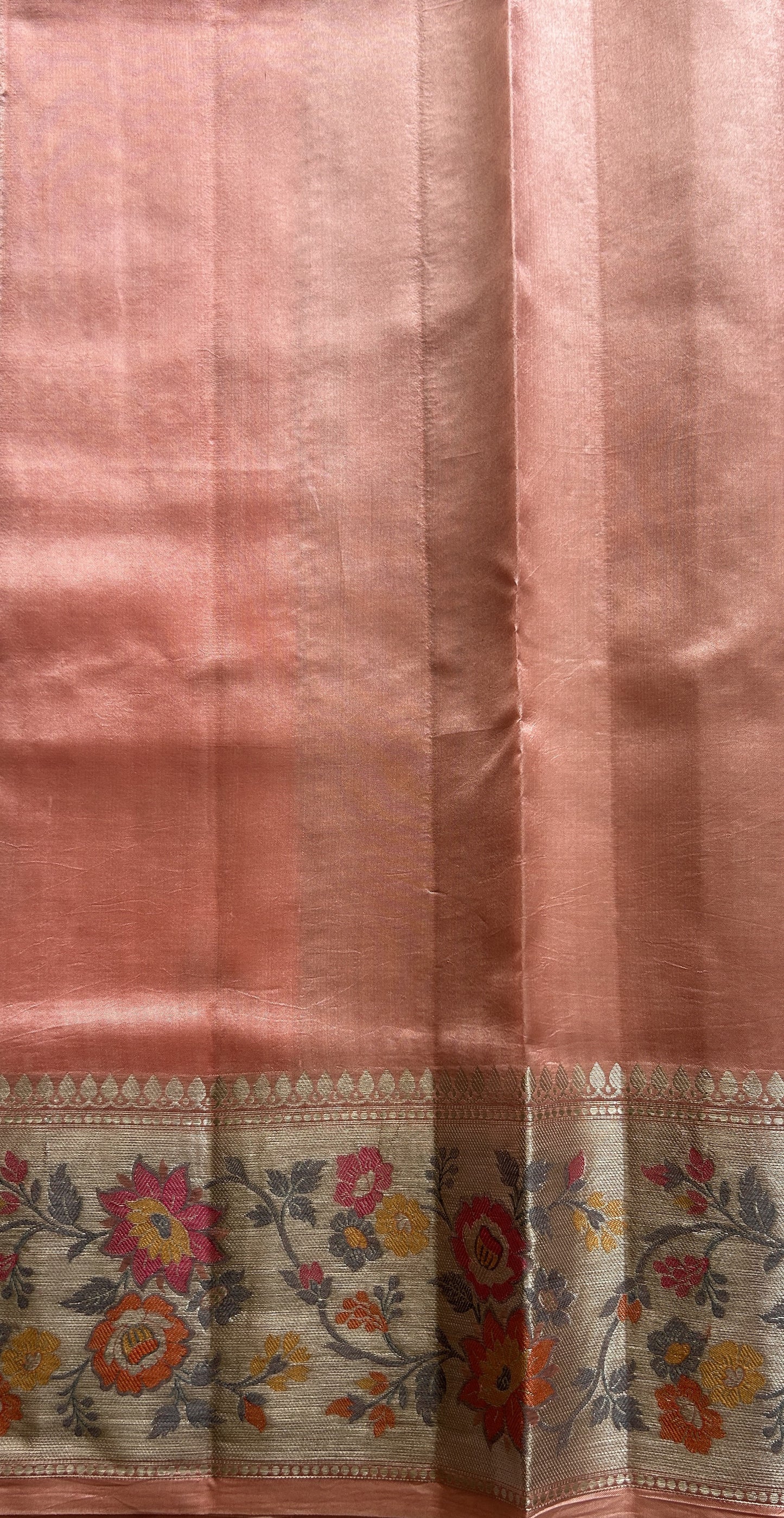 Dupion Silk Saree Light Pink Colored Complemented with a Zari Border. - Sampradaya Designer Studio