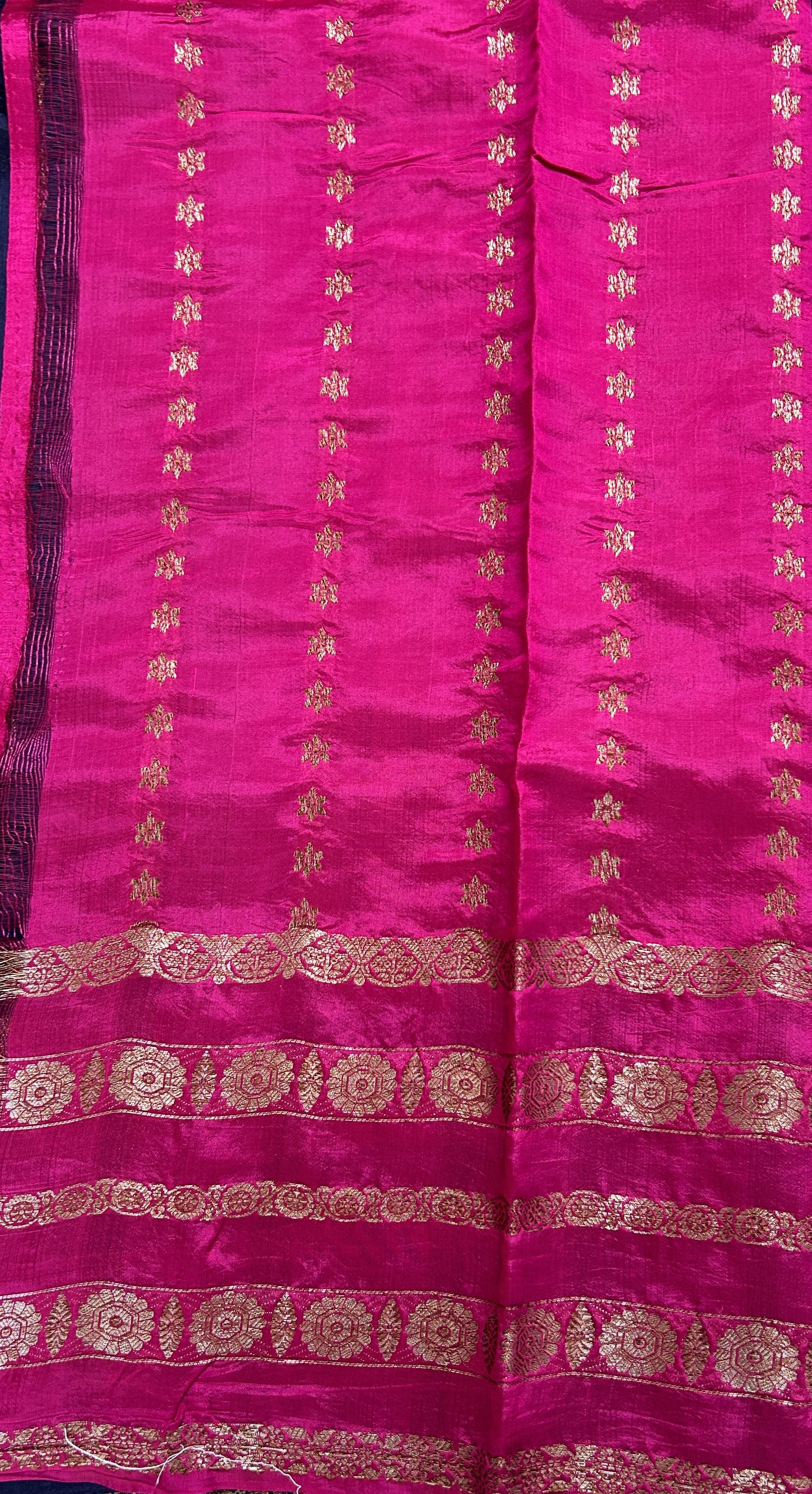 Raw Mango or Pooniya Silk Saree Ink Blue Colored Complemented With a Gap Border - Sampradaya Designer Studio