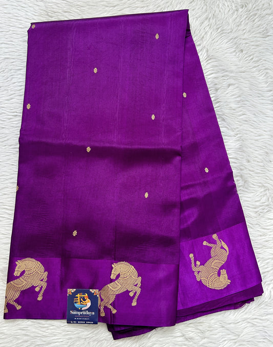 Raw Mango or Pooniya Silk Saree Purple Colored Complemented With a Mashru Border - Sampradaya Designer Studio