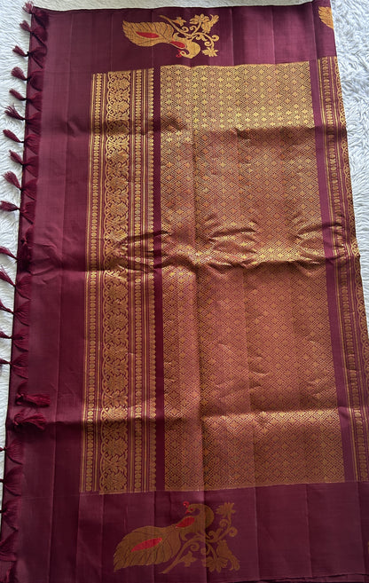 Gadwal Silk Saree Brown Colored Complemented With a Minakari Border - Sampradaya Designer Studio