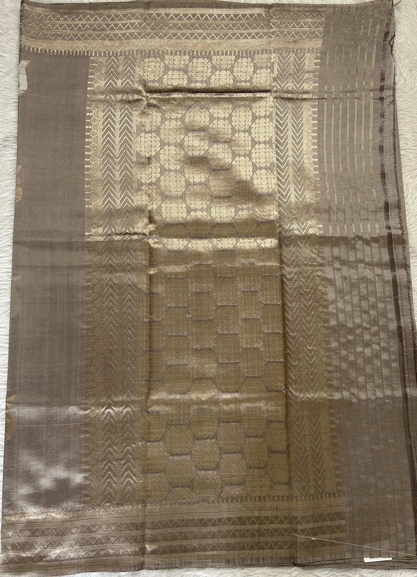 Raw Mango or Pooniya Silk Saree Gray Colored Complemented With a Zari Border - Sampradaya Designer Studio