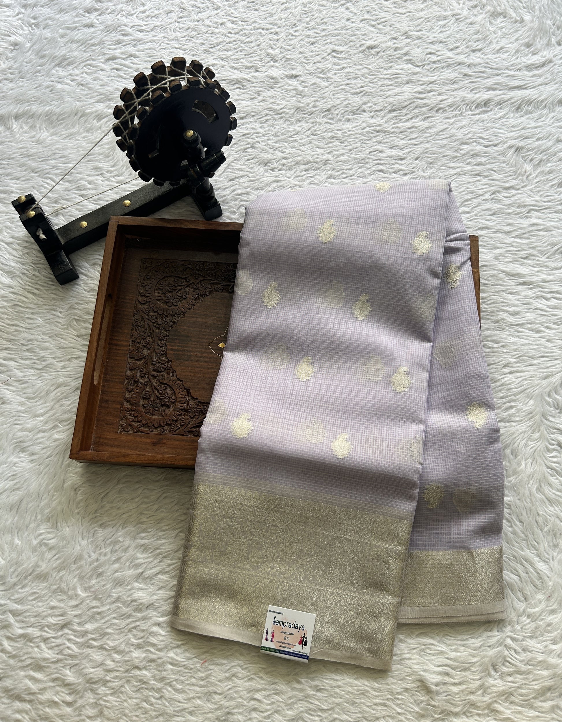 Silk kota Saree Light Lavender colored Complemented with a Zari Border. - Sampradaya Designer Studio