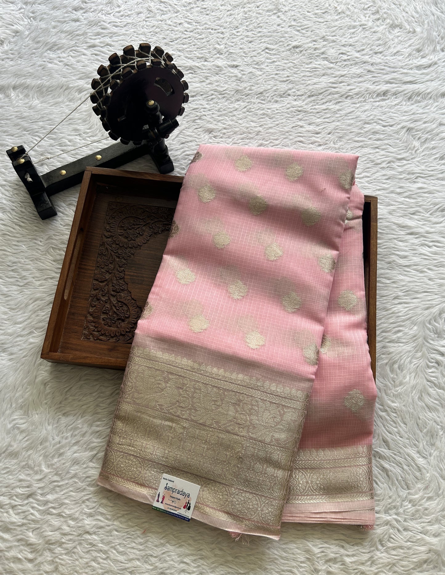 Silk kota Saree Light Pink colored Complemented with a Zari Border. - Sampradaya Designer Studio